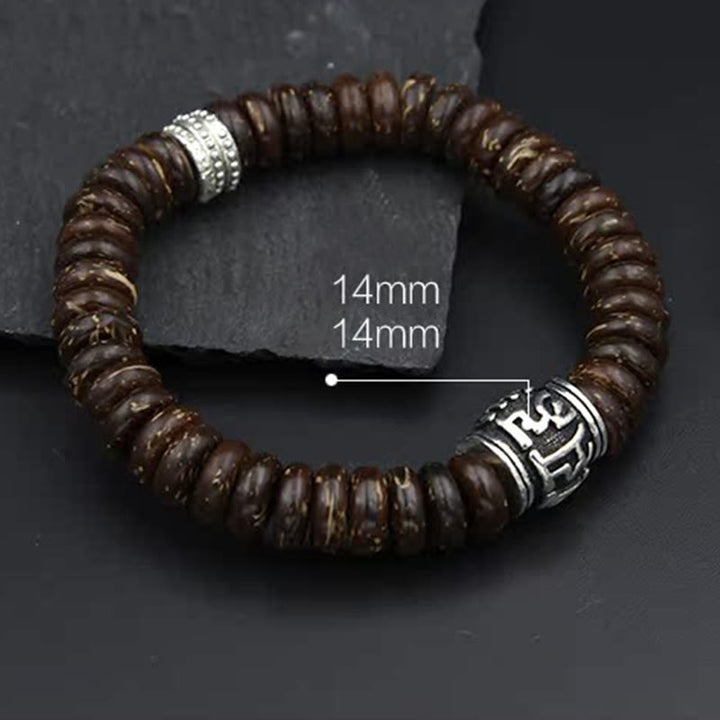 Buddha Stones天然チベットココナッツシェルオーム・マニ・パドメ・フム幸運を呼ぶブレスレット