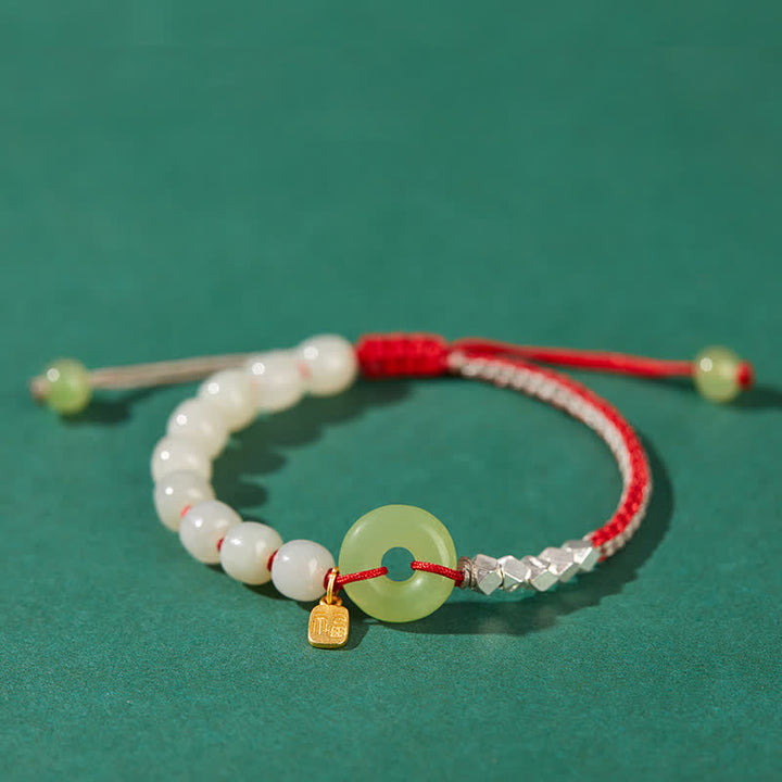 Buddha Stones 925スターリングシルバー 和田翡翠 平和バックル ビーズ 幸運 幸福 チャームブレスレット