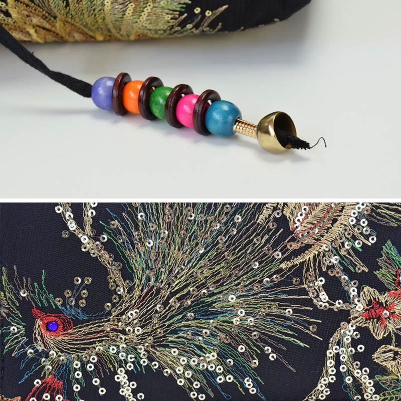Buddha Stones孔雀両面刺繍トートバッグショルダーバッグクロスボディバッグ