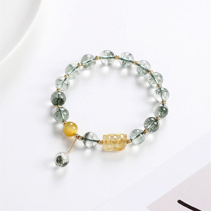 Buddha Stonesグリーンファントムシトリン 貔貅 自信ブレスレット