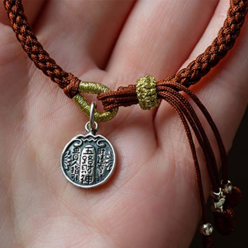 Buddha Stonesハンドメイド 925 スターリングシルバー 五行神 富と幸運の守護 紐編みブレスレット