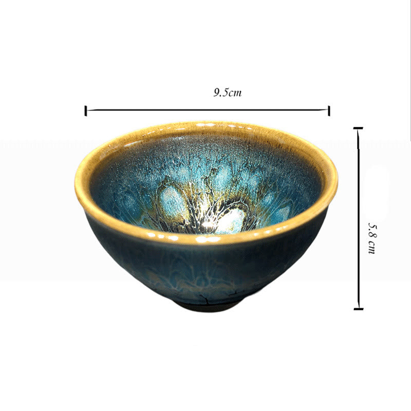 Buddha Stonesヴィンテージ ハンドメイド 中国 Jianzhan ブルー カラフル 釉 陶器 ティーカップ 陶器 カンフー ティーカップ