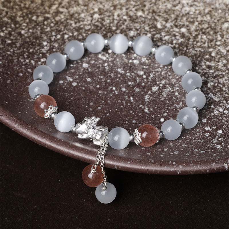 Buddha Stones天然キャッツアイ ムーンストーン ストロベリークォーツ 貔貅サポートブレスレット