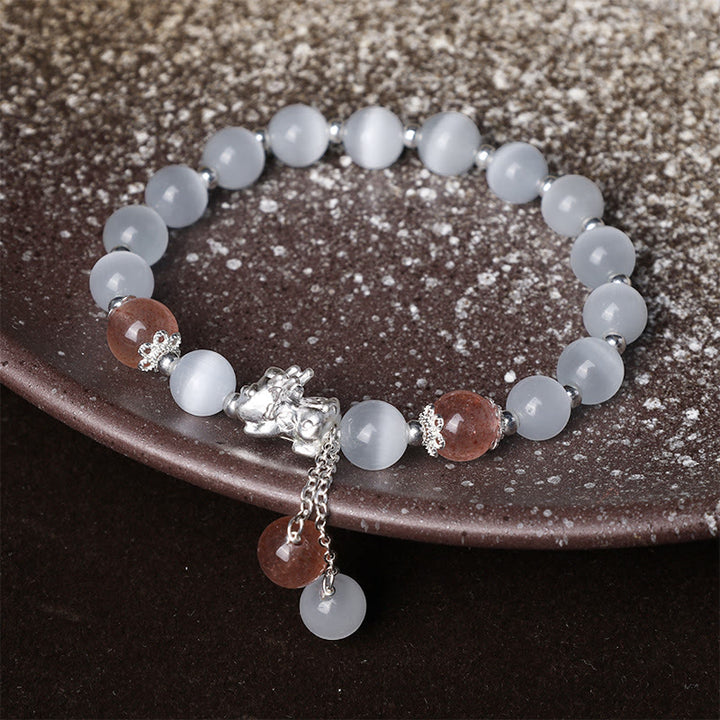 Buddha Stones天然キャッツアイ ムーンストーン ストロベリークォーツ 貔貅サポートブレスレット