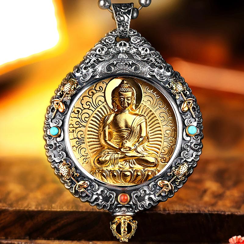 Buddha Stones十二支誕生仏タンカ 九宮 八図 富 回転式ネックレスペンダント - image 1