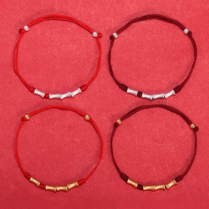 Buddha Stones925 スターリングシルバー 竹デザイン 守護幸運 編み込みブレスレット
