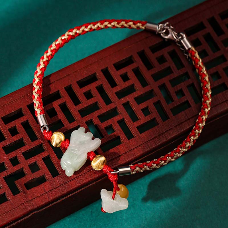 Buddha Stones中国の十二支翡翠 繁栄の赤紐のブレスレット アンクレット - タイガー（ブレスレット/アンクレットサイズ19.5+4cm） - image 6