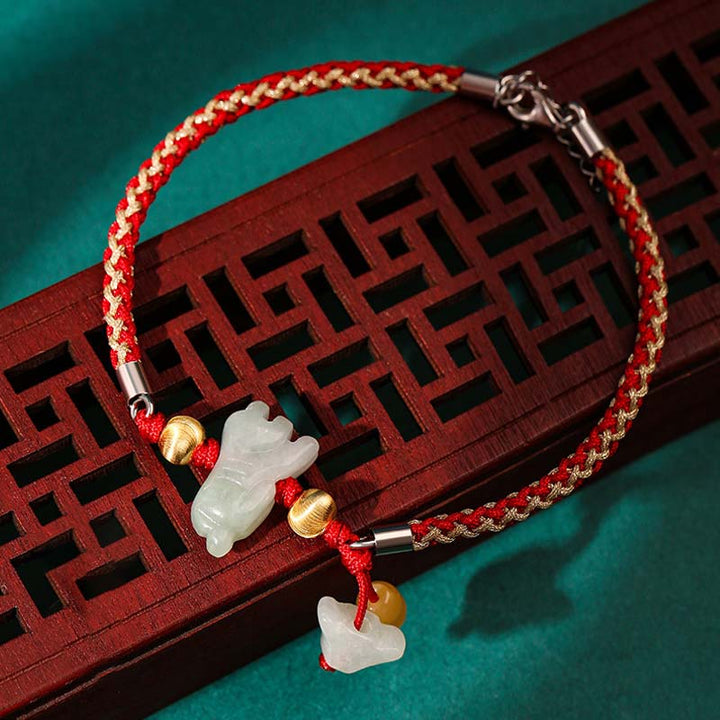 Buddha Stones中国の十二支翡翠 繁栄の赤紐のブレスレット アンクレット - タイガー（ブレスレット/アンクレットサイズ19.5+4cm） - image 6