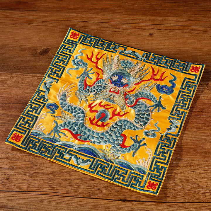 Buddha Stones鳳凰 龍 麒麟 刺繍 カップマットパッド ティーカップコースター スクエア カンフーティーマット