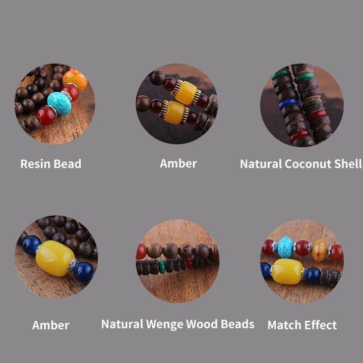 Buddha Stonesチベット ウェンジウッド 菩提樹 シードアゲート 象の守護ネックレス ペンダント