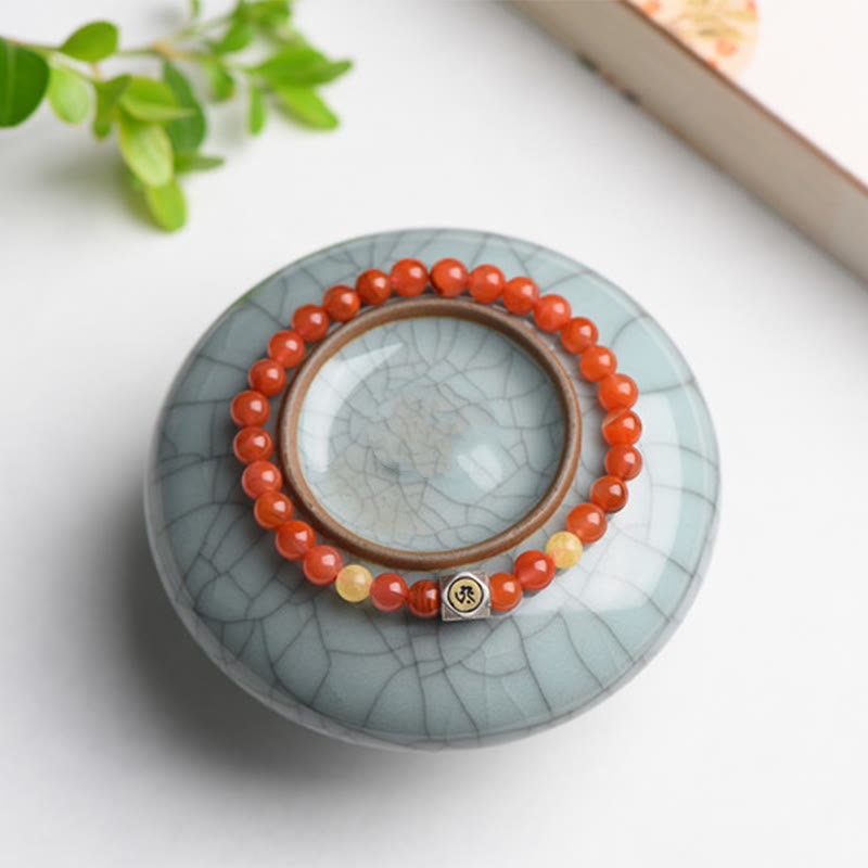 Buddha Stones925スターリングシルバー十二支誕生仏お守り 赤瑪瑙 琥珀 自己受容ブレスレット