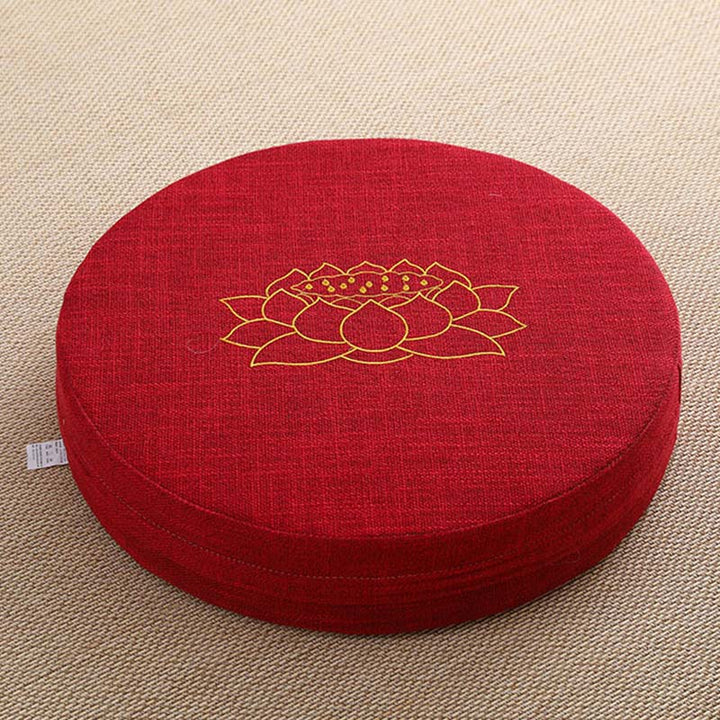 Buddha Stonesと蓮の刺繍入りコットンリネン瞑想用シートクッション