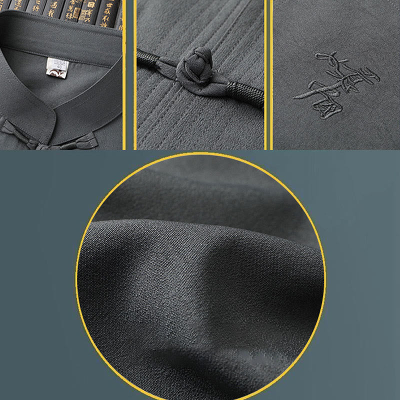 Buddha Stones唐装漢服中国龍伝統カンフーユニフォーム半袖トップスとパンツ衣類メンズセット - image 13
