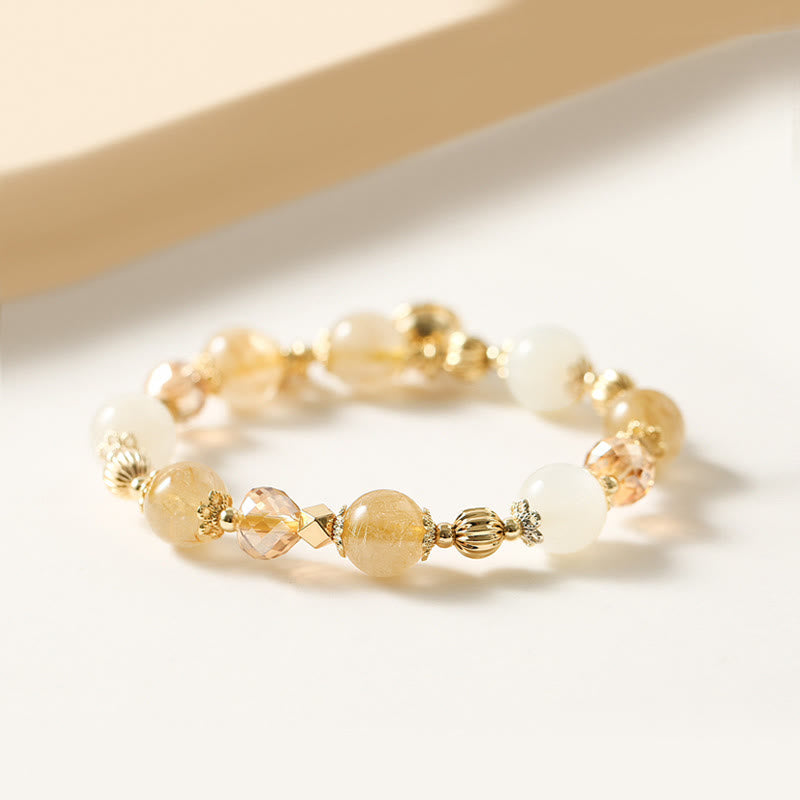 Buddha Stones 14Kゴールドメッキ ゴールデンルチルクォーツ ウェルスベル 幸運のチャームブレスレット