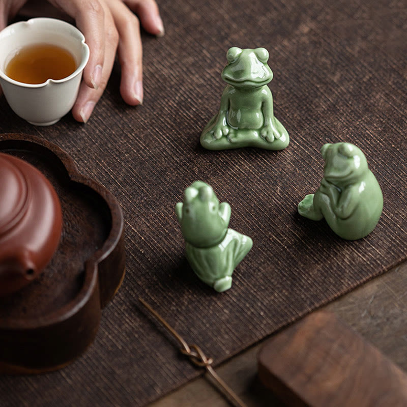 Buddha Stonesミニ 小型 瞑想 蓮 休憩 カエル 陶器 富 幸運 家庭用 ティーペット 置物 装飾
