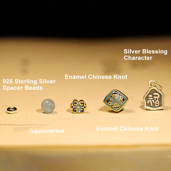Buddha Stones925 スターリングシルバー インド産小葉 レッドサンダルウッド アクアマリン ゴールドスター 中国結び 祝福ブレスレット