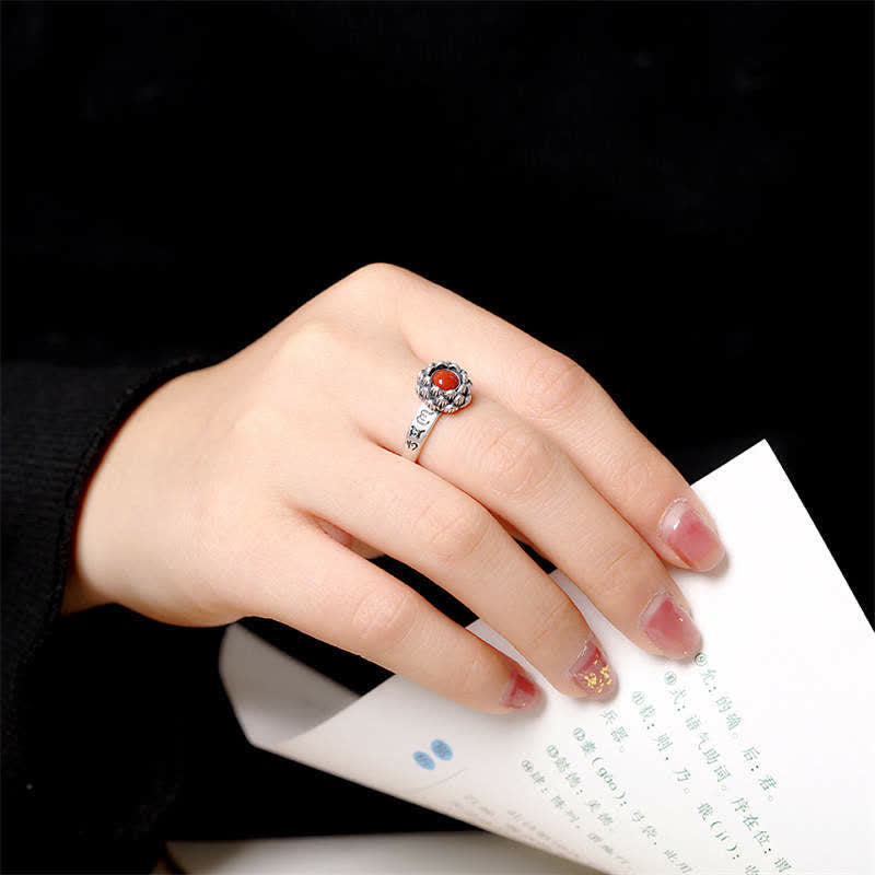 Buddha Stones 925スターリングシルバー ロータスレッドアゲート 自信の祝福リング - image 2