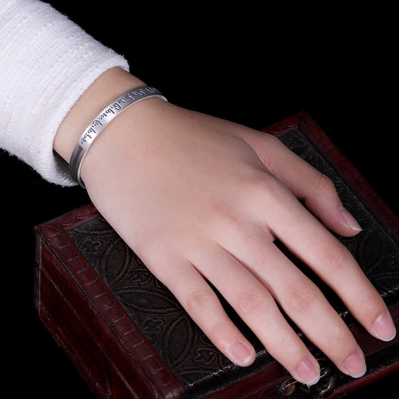 Buddha Stones999スターリングシルバー 六芒般若心経守護ブレスレットバングル