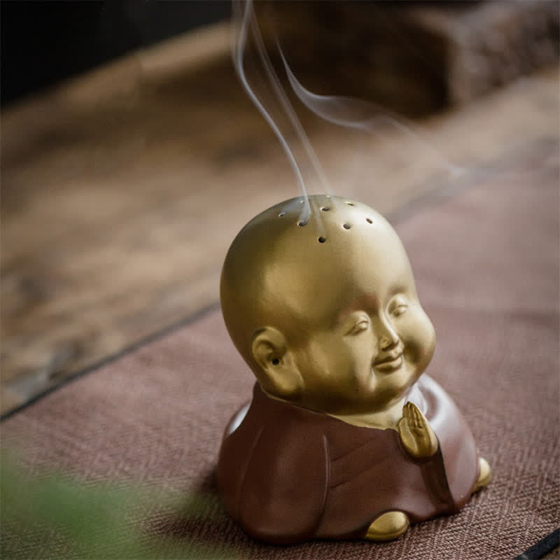 小さな仏陀の笑い仏陶器の癒しの香炉