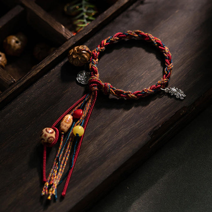 Buddha Stonesチベット手作りカラフルな糸925スターリングシルバー鯉魚保護強度ストリングブレスレット