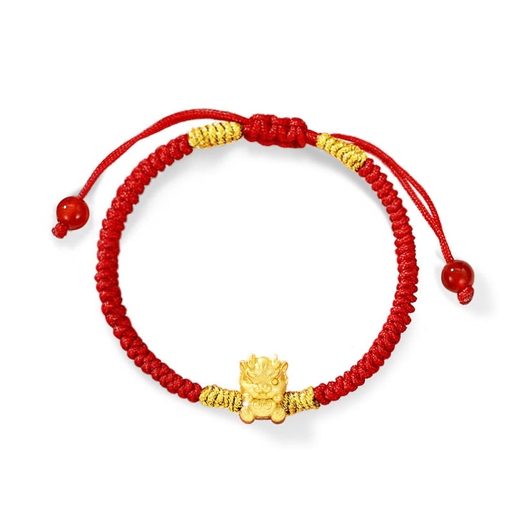 Buddha Stones999 スターリングシルバー 龍年銅貨幸運繁栄龍福 キャラクター 幸運 手作り赤紐編み込みブレスレット