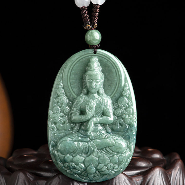 Buddha Stones天然翡翠 観音菩薩 お守り 富のネックレス ペンダント