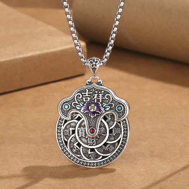 Buddha Stones牡丹の花銅貨富のネックレスペンダント