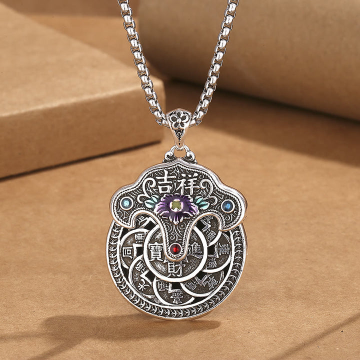 Buddha Stones牡丹の花銅貨富のネックレスペンダント