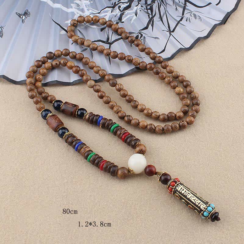 Buddha Stonesチベットオーム・マニ・パドメ・フムビーズウェンジウッドネックレスペンダント - image 6