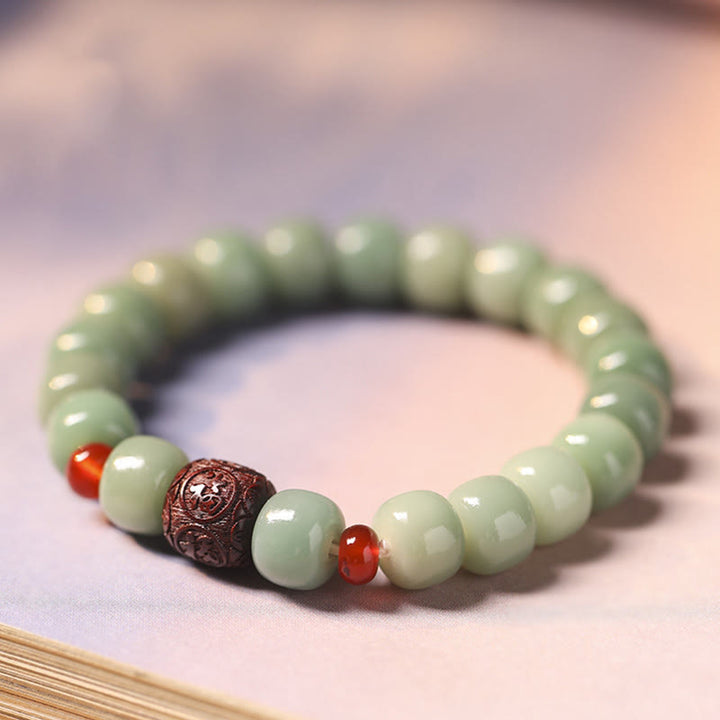 Buddha Stones菩提樹の吉兆雲福文字ビーズ平和ブレスレット
