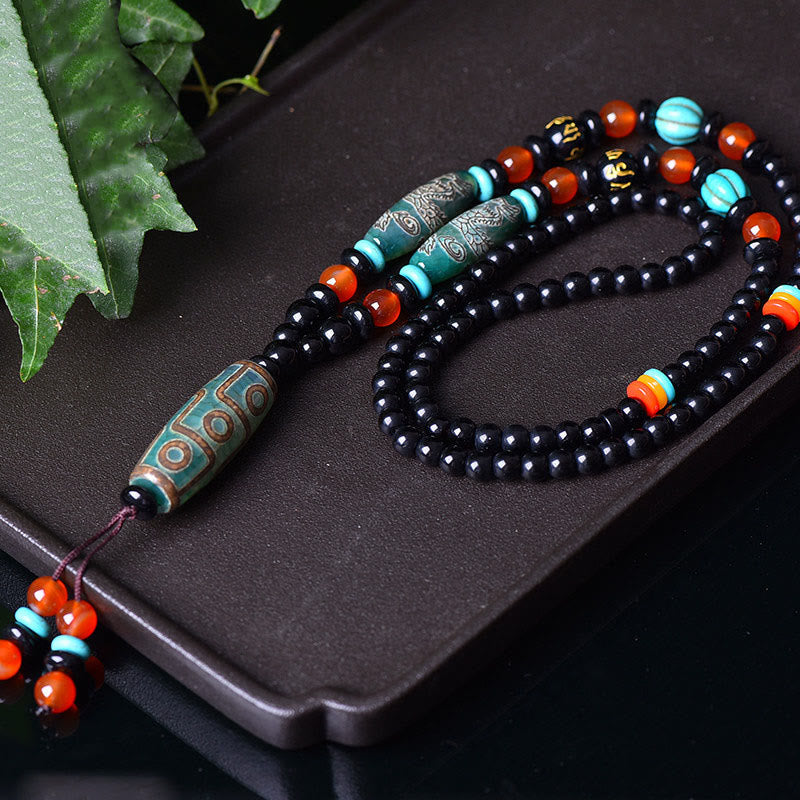 Buddha Stonesチベット九眼ビーズ龍模様オーム・マニ・パドメ・フム守護ネックレスペンダント - image 2