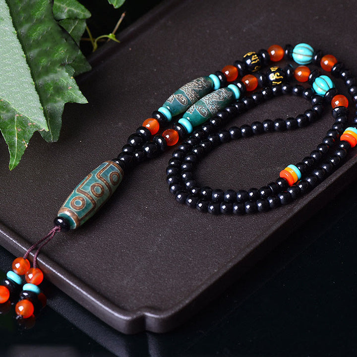 Buddha Stonesチベット九眼ビーズ龍模様オーム・マニ・パドメ・フム守護ネックレスペンダント - image 2