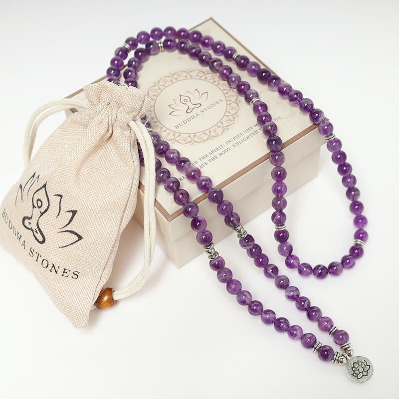 Buddha Stones天然アメジスト浄化Malaブレスレット