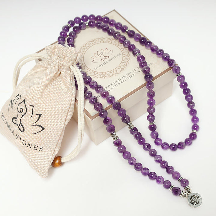 Buddha Stones天然アメジスト浄化Malaブレスレット
