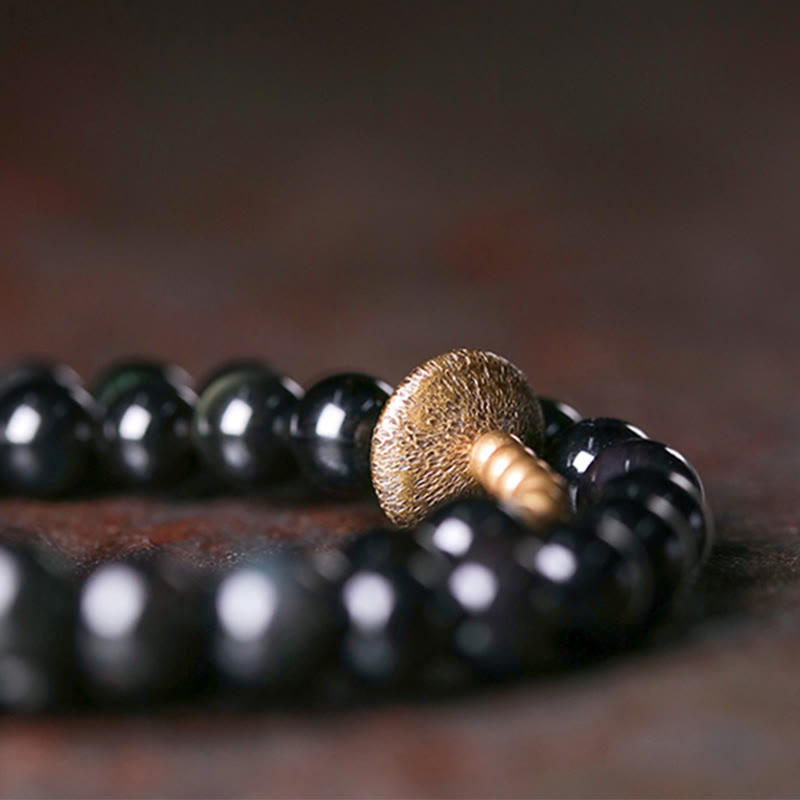 Buddha Stonesレインボーオブシディアン 銅製 ラブ ダブルラップブレスレット