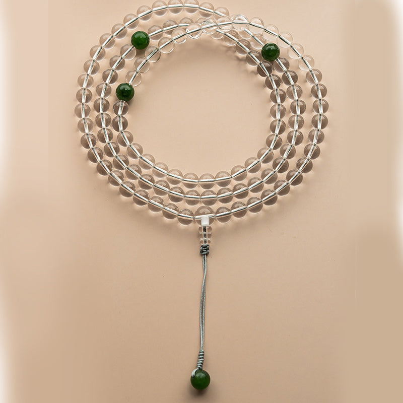 Buddha Stones108 ビーズ ホワイトクリスタル 翡翠 瞑想ブレスレットMala