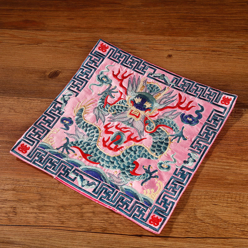 Buddha Stones鳳凰 龍 麒麟 刺繍 カップマットパッド ティーカップコースター スクエア カンフーティーマット