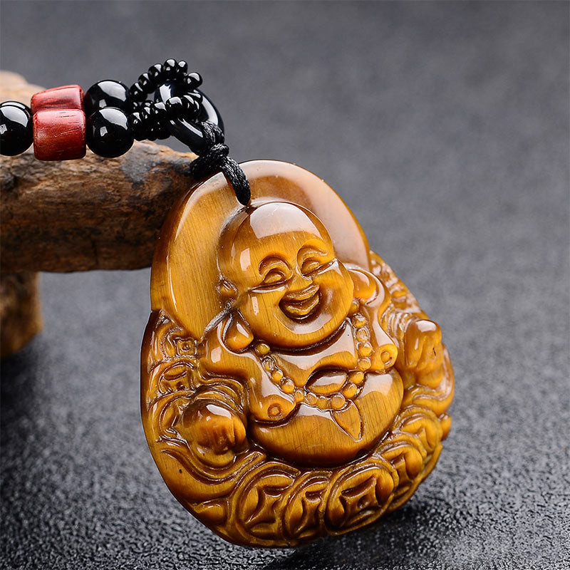 Buddha Stonesタイガーアイ 笑う仏陀 祝福ネックレス - タイガーアイ - image 1