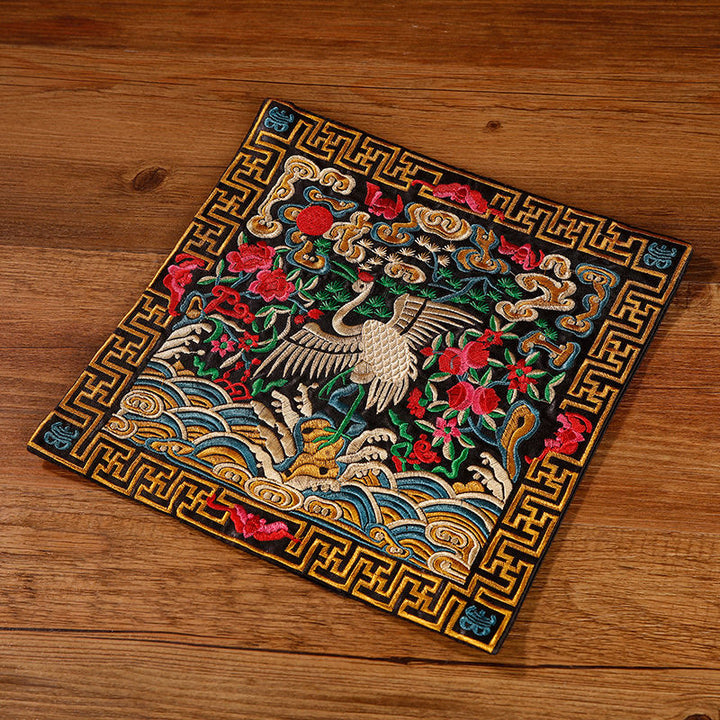 Buddha Stones鳳凰 龍 麒麟 刺繍 カップマットパッド ティーカップコースター スクエア カンフーティーマット