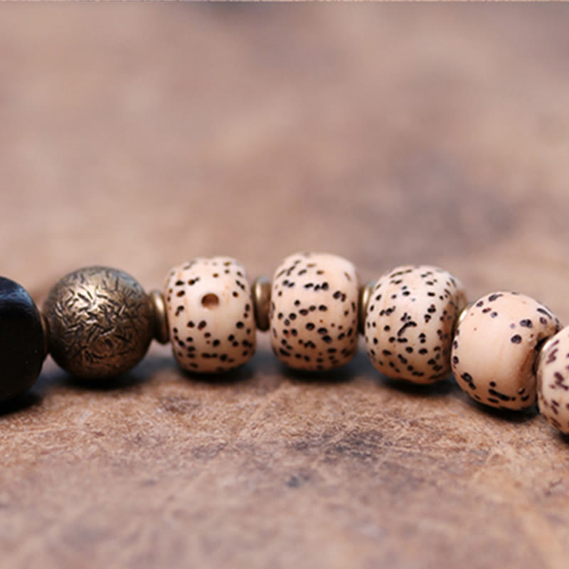 Buddha Stonesチベット菩提樹 黒曜石 黒檀 木 銅 平和ブレスレット