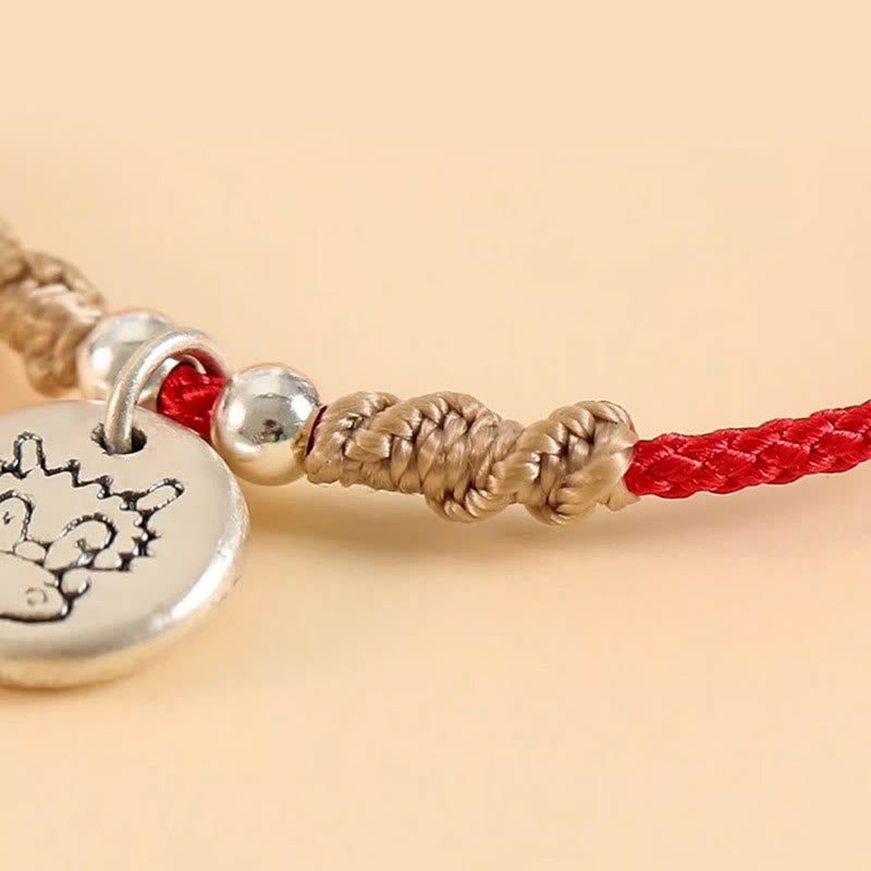 Buddha Stonesハンドメイド999スターリングシルバードラゴン年かわいい中国の十二支幸運編みブレスレット