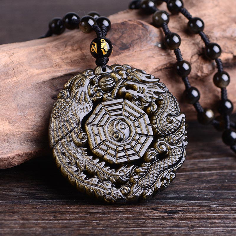 Buddha Stonesゴールデンオブシディアン ヒーリングエネルギーネックレスペンダント