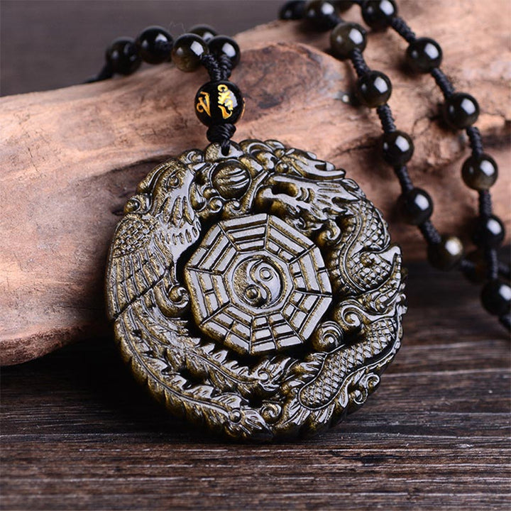 Buddha Stonesゴールデンオブシディアン ヒーリングエネルギーネックレスペンダント