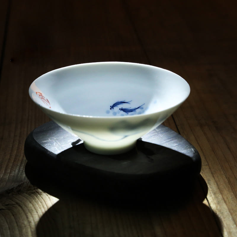 Buddha Stonesヴィンテージ 梅 蘭 竹 菊 蓮 鯉 陶器 ティーカップ カンフー ティーカップ