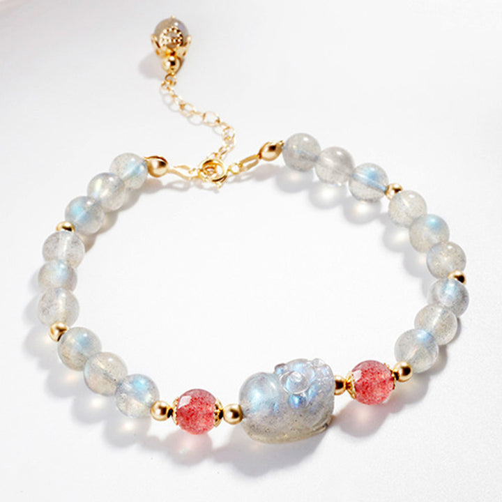 Buddha Stonesムーンストーン ストロベリークォーツ 貔貅ヒーリングブレスレット