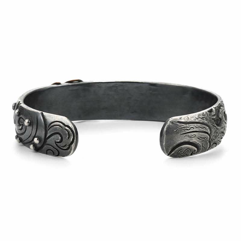 Buddha Stones999スターリングシルバー 990ゴールド 鯉 幸運 富 成功 ブレスレット バングル