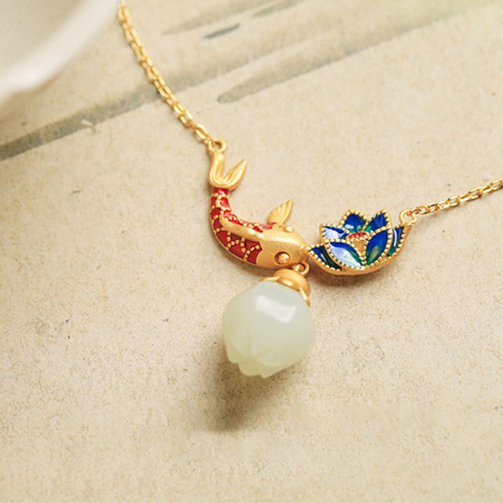 Buddha Stones925 スターリングシルバー ホワイトジェイド 鯉 蓮 守護 ネックレス ペンダント - image 5