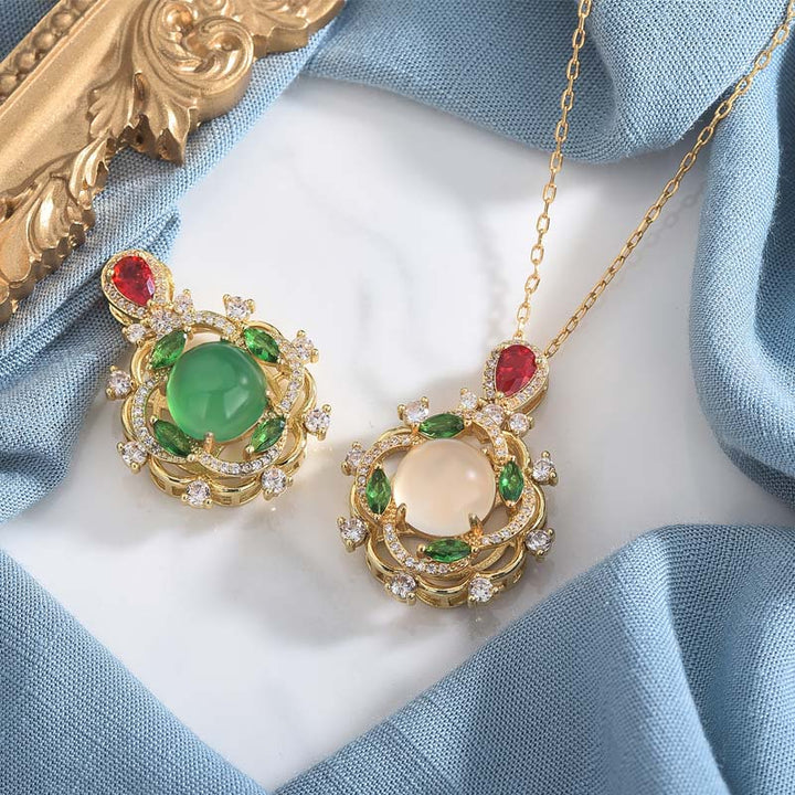 Buddha Stonesシアン翡翠 レッドクリスタル 幸運ネックレス