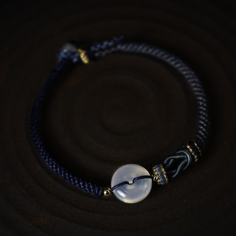 Buddha Stonesハンドメイド ホワイトアゲート 平和バックル 幸運 幸福 保護 織り紐 ブレスレット