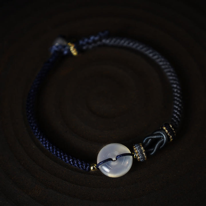 Buddha Stonesハンドメイド ホワイトアゲート 平和バックル 幸運 幸福 保護 織り紐 ブレスレット